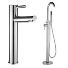 Noveua Clapham Tall Mono Basin Mixer with Click Clack Waste & Freestanding Bath Shower Mixer Tap Set