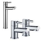 Noveua Clapham Tall Mono Basin Mixer with Click Clack Waste & Pair of Bath Taps Set