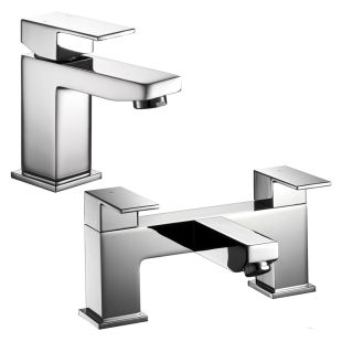 Noveua Barbican Mono Basin Mixer with Click Clack Waste & Bath Filler Tap Set