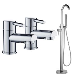 Noveua Clapham Pair of Basin Taps & Freestanding Bath Shower Mixer Tap Set