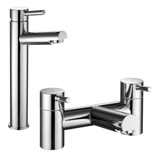 Noveua Clapham Tall Mono Basin Mixer with Click Clack Waste & Bath Filler Tap Set