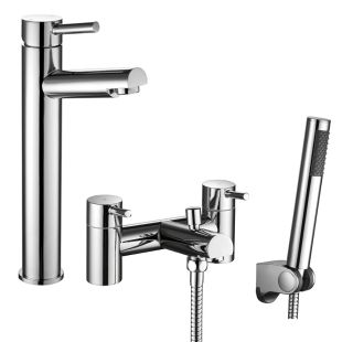 Noveua Clapham Tall Mono Basin Mixer with Click Clack Waste & Bath Shower Mixer Tap Set